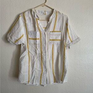 Eden & Olivia White and Yellow Casual Button Down Shirt